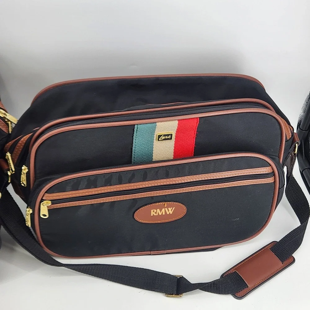 Vintage Lark Travel Bag Set Duffel Weekender Carry On Retro Stripe Luggage